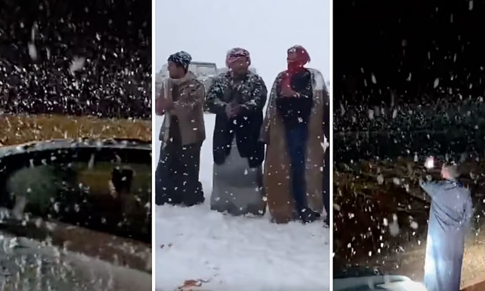 আরব মরুভূমিতে বিরল তুষারপাত