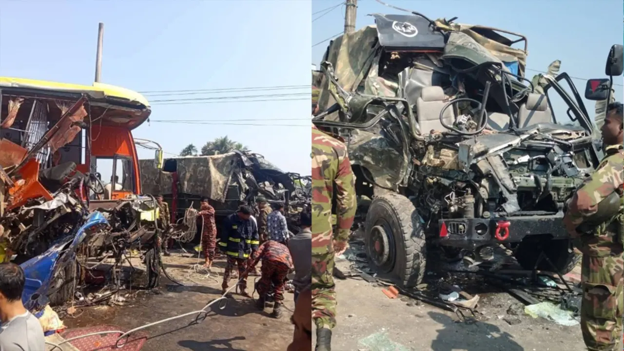 ২ গাড়ির ভয়াবহ সংঘর্ষ